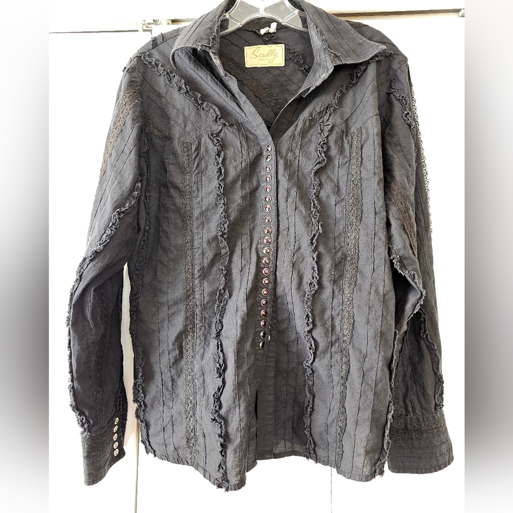 Scully Black Lace Button Down - image 1